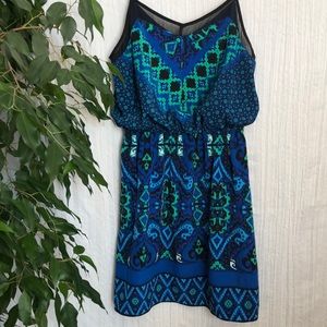 EXPRESS SZ XS bright blue Aztec paisley halter top special occasion dress